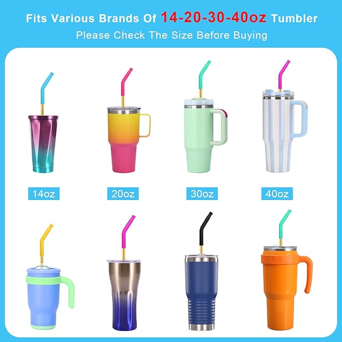 Newly Upgraded 8.5In Reusable Stainless Steel Straws Set 6 PCS with12 Silicone Accessories, 2 Straw Brush, 1 Storage Case, BPA Free, Eco-Friendly Metal Straws for 14, 20, 30,40 oz Tumbler