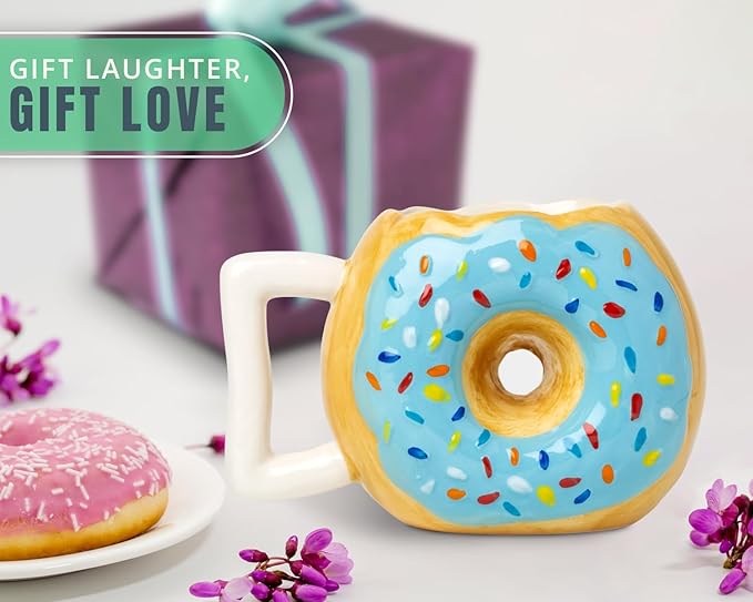 Comfify Ceramic Donut Mug – Chocolate Glaze with Sprinkles – Funny “MMM... Donuts!” Quote – 14 oz Coffee Cup