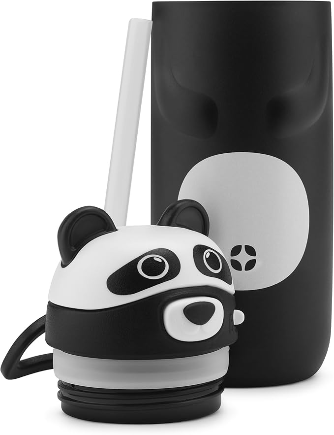 Ello Ellies 12oz Vacuum Insulated Stainless Steel Kids Water Bottle with Straw and Built-in Carrying Handle and Leak-Proof Locking Lid for School Backpack, Lunchbox and Outdoor Sports, Panda