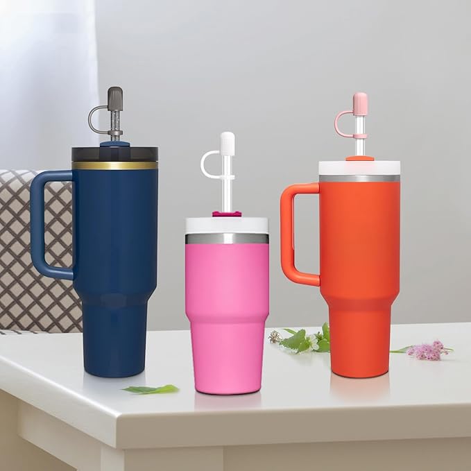 6 PCS Replacement Straws with Cover Spill Toppers for Stanley Cup 40 oz 30 oz Tumbler, Reusable Drinking Straws with Cover Cap and Cleaning Brush for Stanley Cup Accessorie, BPA Free, Dishwasher Safe