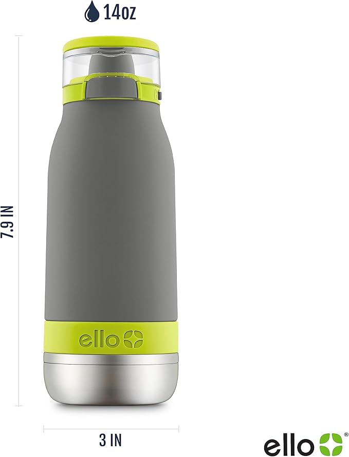 Ello Emma 14oz Vacuum Insulated Stainless Steel Kids Water Bottle with Straw and Built-in Carrying Handle and Leak-Proof Locking Lid for School Backpack, Lunchbox and Outdoor Sports