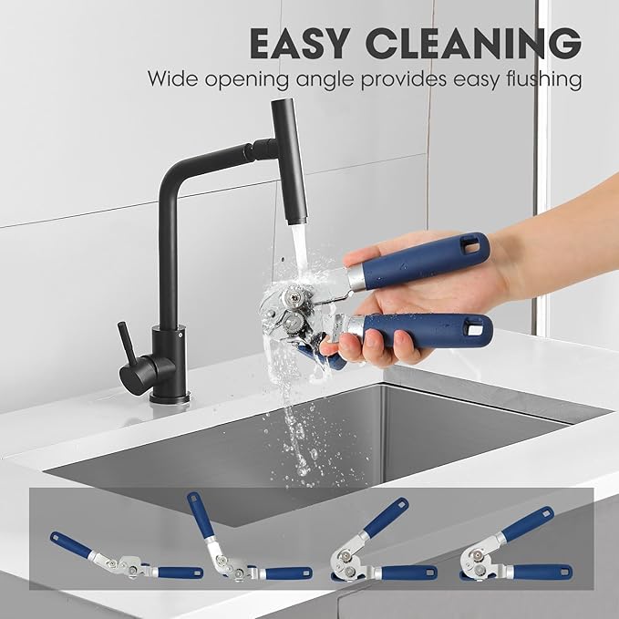 Manual Can Opener, UHIYEE Handheld Can Opener Heavy Duty with High Carbon Sharp Blade, Ease Can Open for Seniors with Comfort Grip Handles, Oversized Turn Knob, Blue
