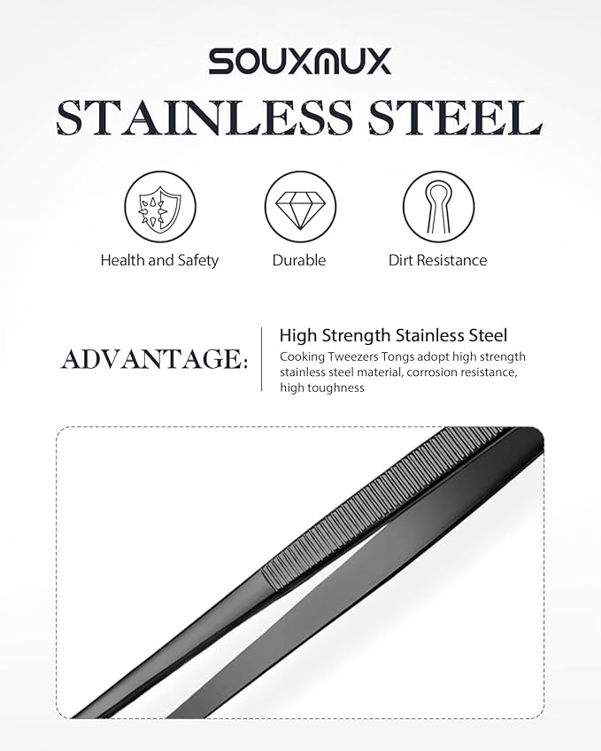 10-inch Cooking Tweezer and Offset Tweezer Set, Tongs Precision Serrated Tips, Stainless Steel Professional Chef Tweezer Kitchen Tools for BBQ, Plating and Serving
