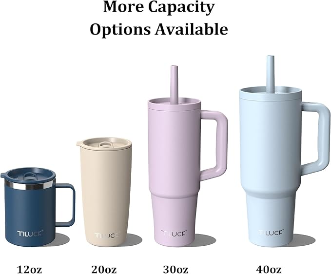 TILUCK 40 oz Tumbler with Handle, Vacuum Insulated Stainless Steel Travel Mug with 100% Leak-Proof Silicone Straw Lid, Cupholder Friendly Water Bottle(PinkBlueGradient, 40oz)