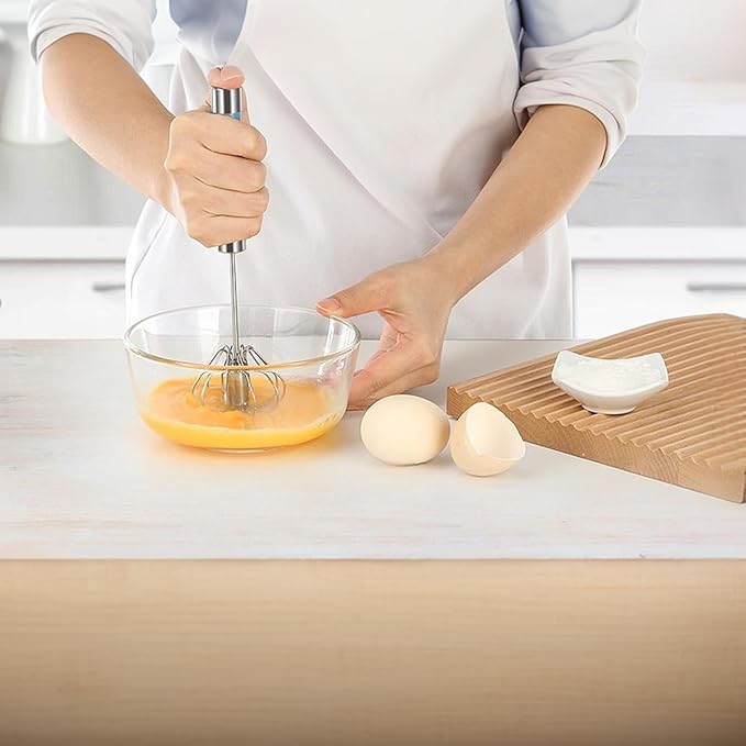 2 Pack Semi Automatic Whisk, Stainless Steel Mini Hand Push Whisks for Cooking, Easy to Use Egg Beater Tool for Cooking, Whisking, Beating, Stirring