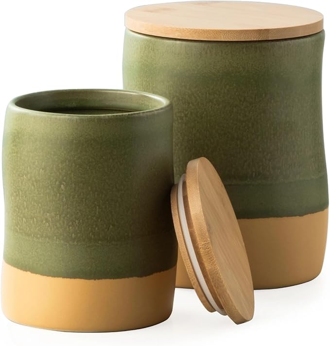 Besmeety Canisters Sets for the Kitchen, 23 oz x 40 oz Flour Sugar Storage Containers, Ceramic Kitchen Canisters for Countertop Set of 2 with Airtight Lids