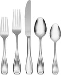Oneida Silverware Set For 8, Voss 45-Piece Everyday Flatware Set with Serving Utensils, Service For 8, 18/0 Stainless Steel, Mirror Finish, Dishwasher Safe, Knives Spoons and Forks (Silver, 45 Pieces)