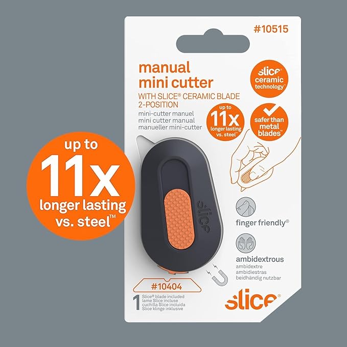 Slice Mini Box Cutter | Manual Retracting | Safe Ceramic Box Cutter Lasting 11x Longer than Metal | Keychain Box Opener | 2 Pack