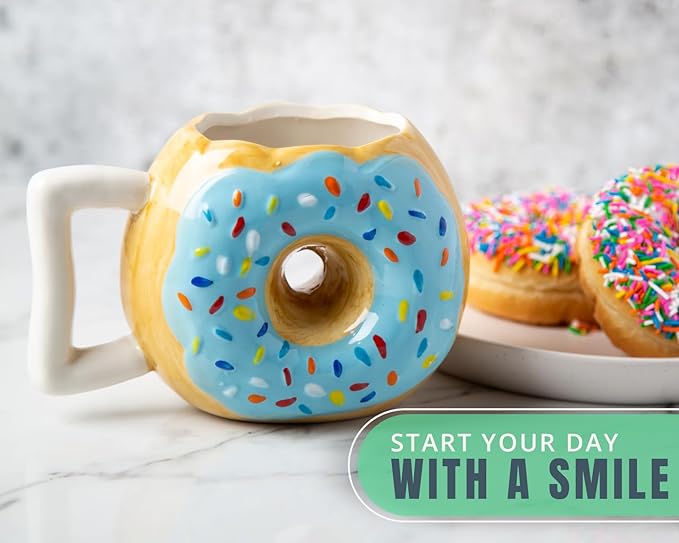 Comfify Ceramic Donut Mug – Chocolate Glaze with Sprinkles – Funny “MMM... Donuts!” Quote – 14 oz Coffee Cup
