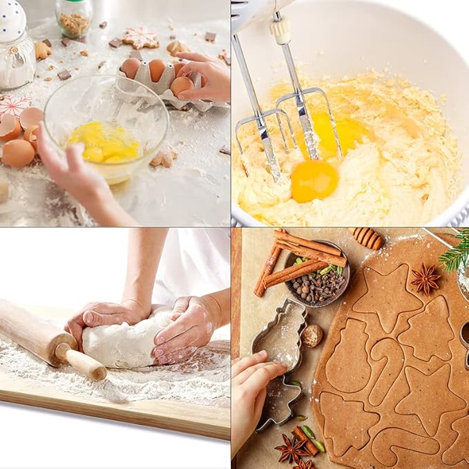 Large Christmas Cookie Cutters,4" Holiday Sturdy Molds thickened Stainless Steel with Recipe Instruction,Snowman, Christmas tree, elk, snowflake,Santa Face,Gingerbread Men for Baking.