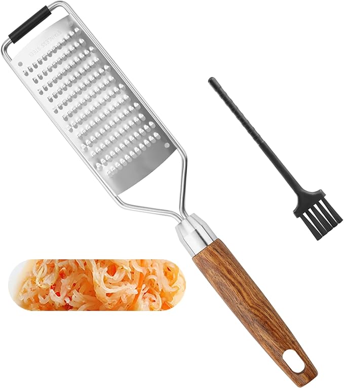 Professional Cheese Grater Stainless Steel,Multi-Purpose Grater With Wood Handle for Cheese, Ginger, Lemon, Garlic, Nutmeg,Fruits,Chocolate & Spices-Wideboard (Round)