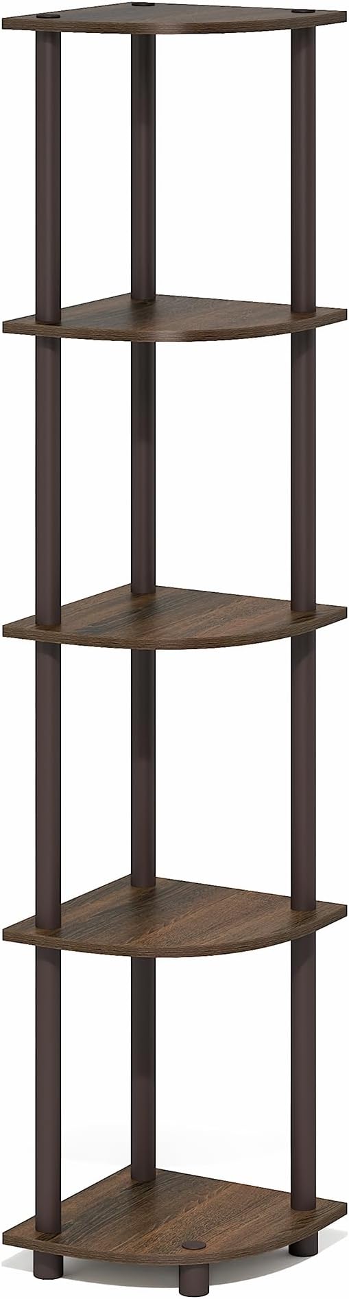 Furinno Turn-N-Tube Corner Shelf, 5-Tier Corner Bookshelf, Open Storage Shelves, for Organization and Storage, Living Room, Home Office, Garage, Bedroom, Black Walnut