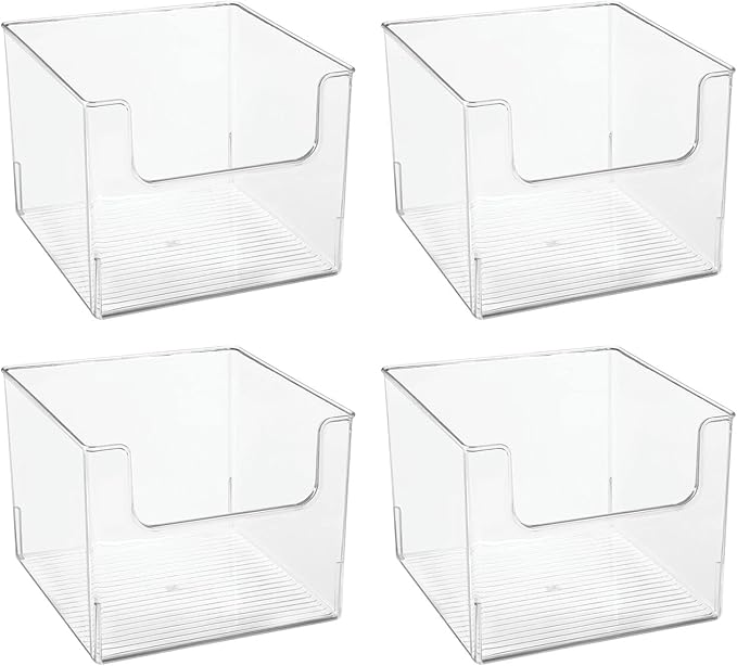 mDesign Set of 4 Storage Trays Open Top Kitchen Tray for Food Storage Made of Plastic Ideal in The Kitchen Cupboards or as Fridge Boxes 25.4 cm x 25.4 cm x 19.7 cm Clear