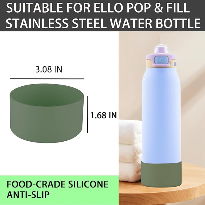 2 PCS Silicone Bottom for Ello Pop 32 OZ Water Bottle, Water Boot for Ello Pop,Avoid Scratches and Noise (Military Green, 22oz)