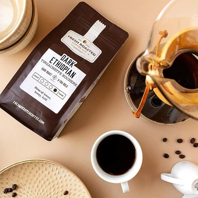 Fresh Roasted Coffee, Dark Ethiopian Yirgacheffe Kochere, 5 lb (80 oz), Dark Roast, Kosher, Whole Bean