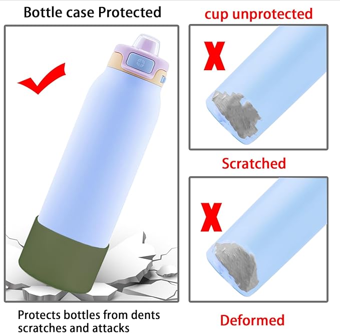 2 PCS Silicone Bottom for Ello Pop 32 OZ Water Bottle, Water Boot for Ello Pop,Avoid Scratches and Noise (Military Green, 320z)