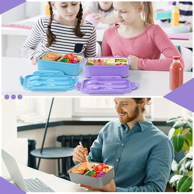 LOVINA Bento Boxes for Adults - 1100 ML Bento Lunch Box Container For Kids With Spoon & Fork - Durable Perfect Size for On-the-Go Meal, BPA-Free and Food-Safe Materials(Purple)