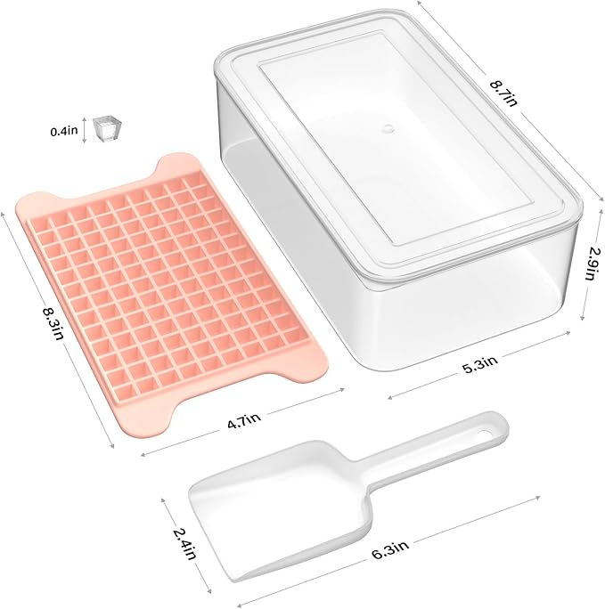 Mini Ice Cube Tray for Freezer: FDDBI Small Ice Trays for Freezer with Bin - 117×4PCS Easy Release Nugget Ice Tray - Crushed Ice Tray with Container