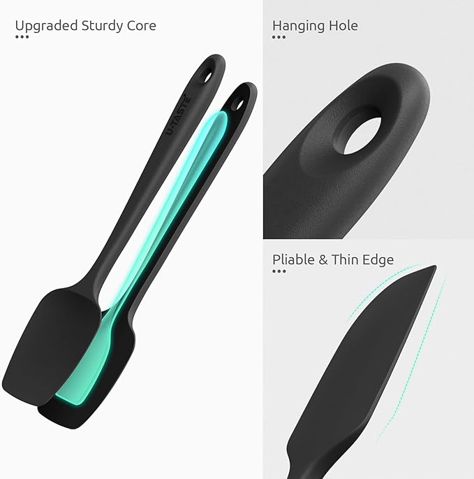 U-Taste Silicone Baking Spatula Set: 480ºF High Heat Resistant, Food Grade Flexible Rubber Kitchen Cooking Mixing Scraper, Food Grade Seamless Utensil for Nonstick Cookware Set of 3 (Black)
