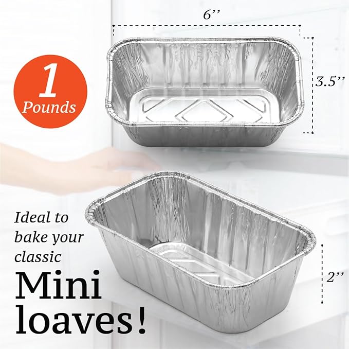 Spare Essentials (35 Pack) 1 Lb Aluminum Foil Mini Loaf Pans - Foil Bread Pans for Baking - Perfect to Bake Individual Bread Loaves, Cakes & Meat - 1 Pound Aluminum Loaf Pans - 6 x 3.5 x 2 Inches