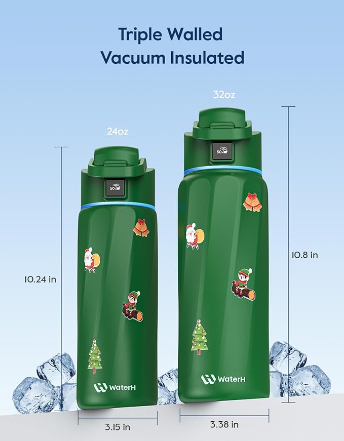 BOOST Smart Water Bottle with Reminder & Tracker, 24oz Vacuum Insulated Bottles Stainless Steel, BPA-Free, Wide Mouth, Ideal Gift for Men, Women, Christmas, Thanksgiving Day, Gym, Office, School