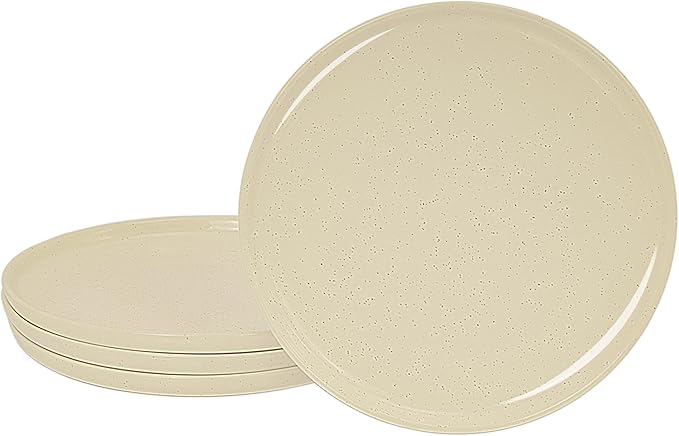GZG Ceramic Dinner Salad Plates Set of 4, 8 Inch Speckled Dinnerware Dessert Plates with Clay-Tone Base, Microwave Oven Dishwasher Safe