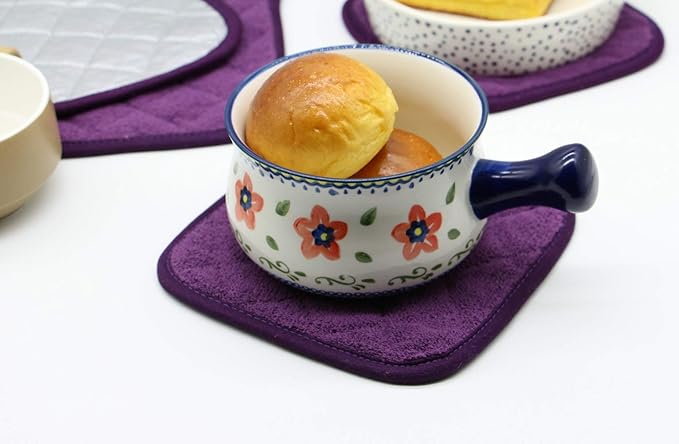 Cotton Pot Holders Cotton Made Machine Washable Heat Resistant Everyday Kitchen Basic Terry Pot Holder, Hot Pads, Trivet for Cooking and Baking Set of 4 (Eggplant)
