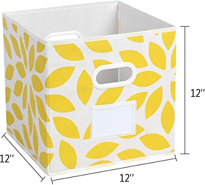 MAX Houser Fabric Storage Bins Cubes Baskets Containers with Dual Plastic Handles for Home Closet Bedroom Drawers Organizers, Flodable, Set of 6 (Yellow)