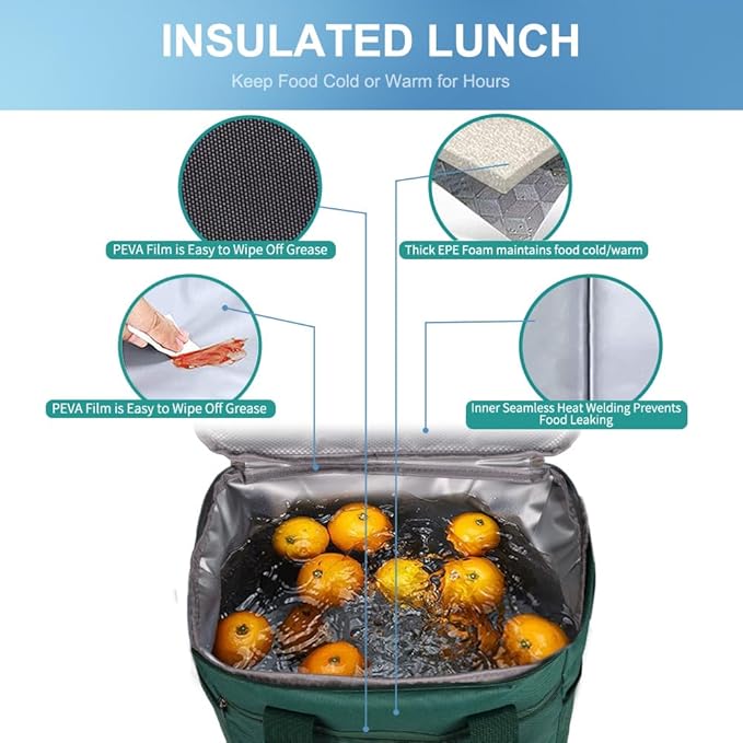 Iknoe Large Cooler Bag Collapsible 24 Can Insulated Bags Leakproof Lunch Cooler Tote with Multi-Pockets for Adult Insulated Thermal Bag for Beach, Picnic, Office Work(Blackish Green)