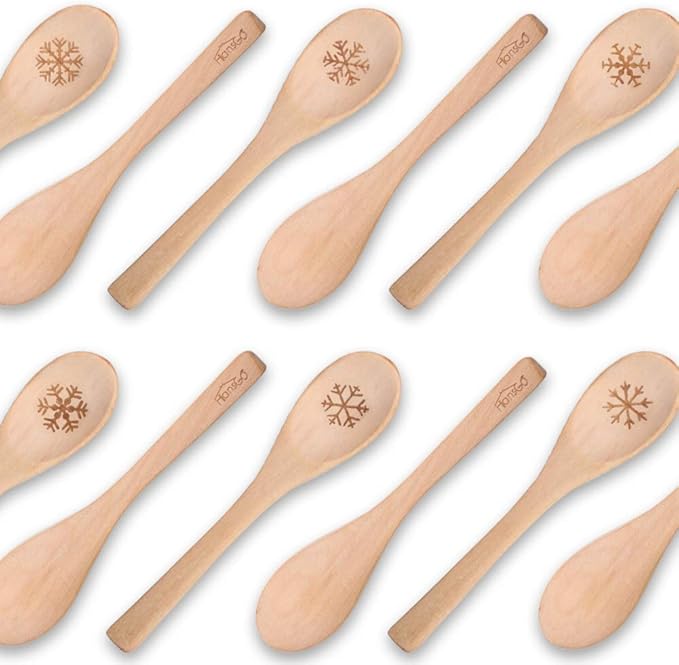 HANSGO Small Wooden Spoons, 6PCS Christmas Small Soup Spoons with Snowflake Pattern for Eating with Coffee Tea Jam Honey Spices and Restaurant Decoration