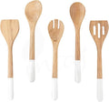 INTAJ Wood Kitchen Utensil Set – Handmade Wooden Spoons & Spatula for Cooking and Serving 5-Piece Acacia – Durable, Smooth Surface & Gentle on Cookware – Easy to Clean Kitchen Tools