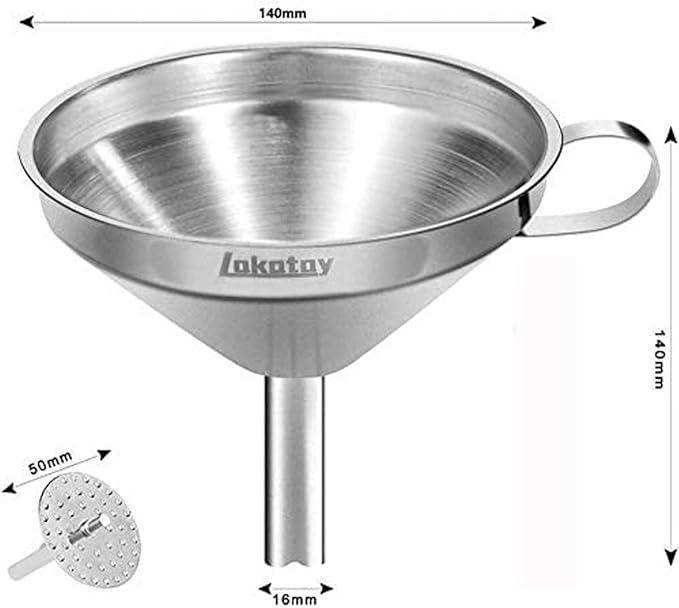 5.5-Inch 14CM Stainless Steel Kitchen Funnel with Strainer Filter for Transferring of Liquid Dry Ingredients and Metal Cooking Funnel