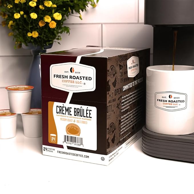 Fresh Roasted Coffee, Crème Brûlée, Flavored Coffee Pods, K-Cup Compatible, 24 Count