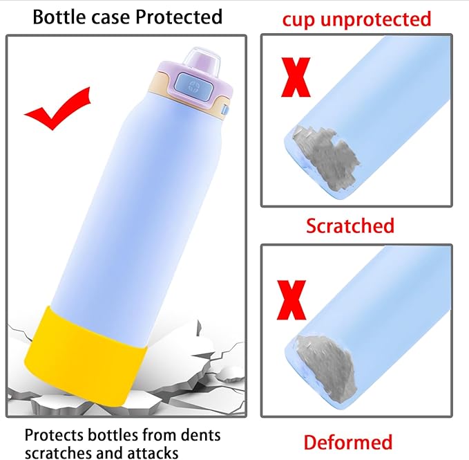 2 PCS Silicone Bottom for Ello Pop 32 OZ Water Bottle, Water Boot for Ello Pop,Avoid Scratches and Noise (Yellow, 320z)