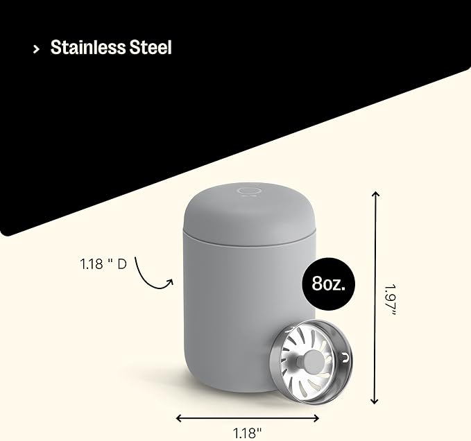 Fellow 8 oz Carter Move Travel Mug - Vacuum-Insulated Stainless Steel Travel Coffee Mug - Coffee Tumbler with Ceramic Interior and Splash Guard - Matte Grey