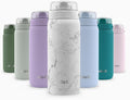 Ello Cooper 18oz Stainless Steel Water Bottle with Straw and Carry Handle, Double Walled and Vacuum Insulated Metal, Leak Proof Locking Lid with Soft Silicone Spout, Reusable, BPA Free, White Marble