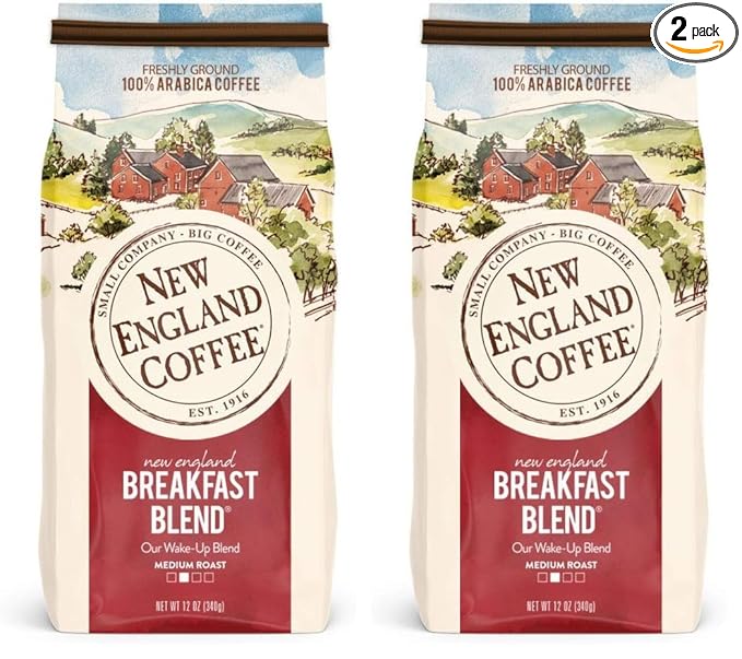 New England Coffee Breakfast Blend Medium Roast Ground Coffee, 12oz Bag (Pack of 2)