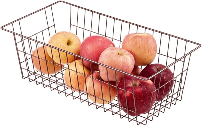 SANNO Freezer Baskets, Wire Storage Baskets Bin Organizer Food,Kitchen, Basket Organizers Bins for Home, Bathroom, Closet Organization, White,Set of 4 Brown