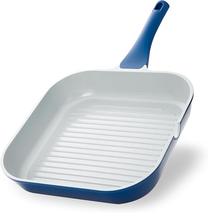 KOCH SYSTEME CS 11 Inch Nonstick Grill Pan for Stove Tops, Square Griddle Pan with Pour Spouts, Grill Pan for Indoor Cooking, Grill Skillet with Bakelite Handle, PTFE & PFOA Free, Blue