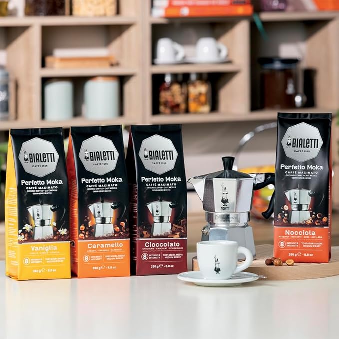 Bialetti - Perfetto Moka Nocciola: Medium Roasting Ground Coffee, Hazelnut Aroma, 8.8 Oz - 250g, Bag with Flavour-Saving Valve