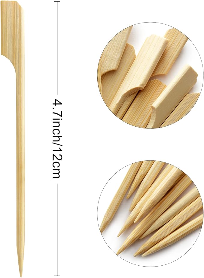 BLUE TOP 200Pcs Bamboo Paddle Picks, 4.7 Inch Sturdy Flat Skewers Food Appetizer Toothpicks for for Fruit, Grilling, Drink, BBQ, Barbecue, Yakitori Chicken, Fondue, Roasting,Cocktail, Marshmallow
