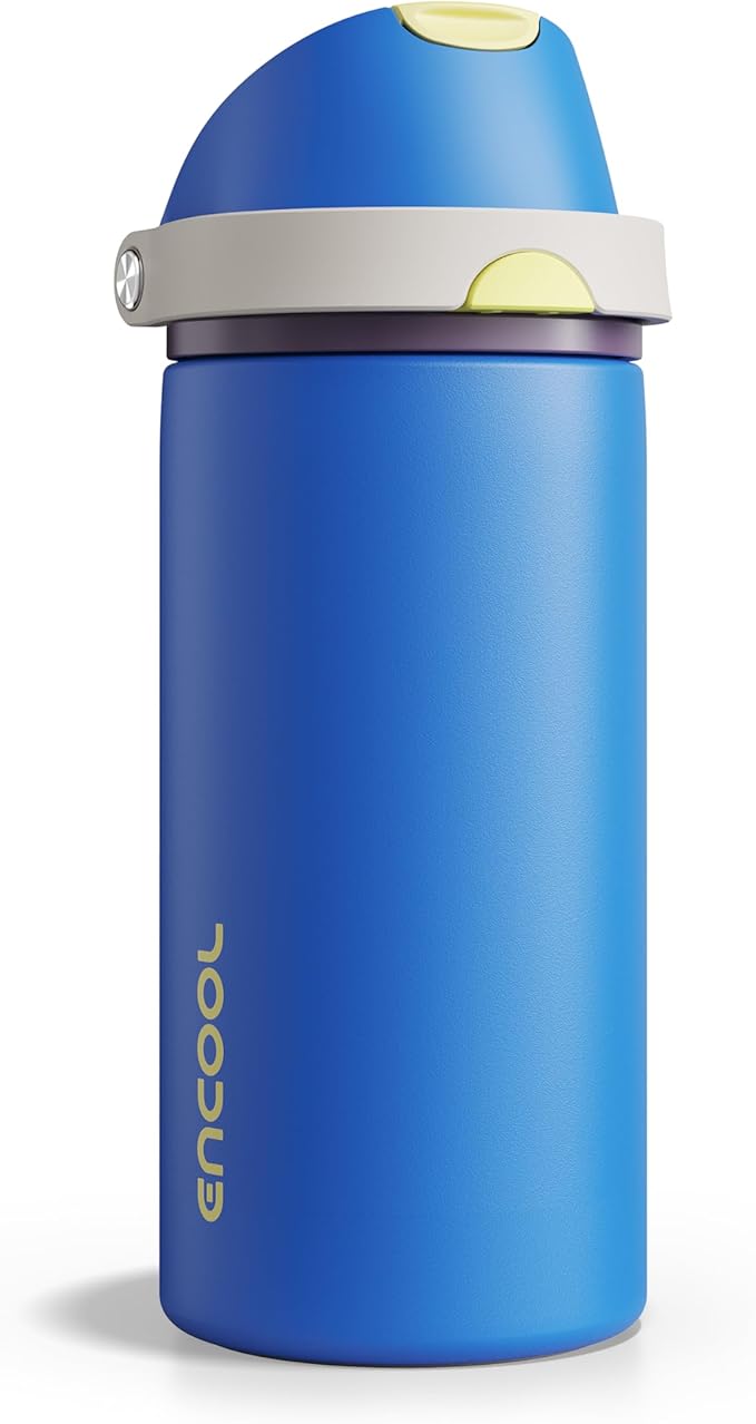 Insulated Water Bottle with Straw - Encool Stainless Steel Water Bottle with Push Button Lid, Leak-Proof & BPA-Free, Keeps Cold for 24 Hours for Sports, Travel, Gym (18 oz, Sapphire)