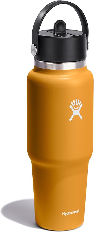 Hydro Flask Travel Water Bottle - Insulated Stainless Steel - Wide Straw Lid, Non Spill, Leakproof in 32 Oz Fossil Brown
