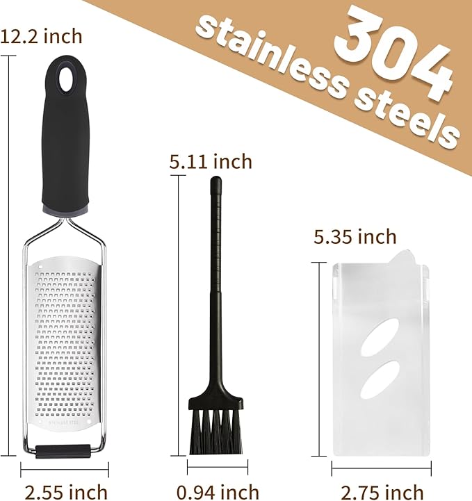 Cheese Grater Lemon Zester, Stainless Steel Grater Citrus Zester Tool for Parmesan Cheese Lemon, Ginger, Cheese, Nutmeg, Potato, Chocolate and Garlic, With Protective Cover-Black