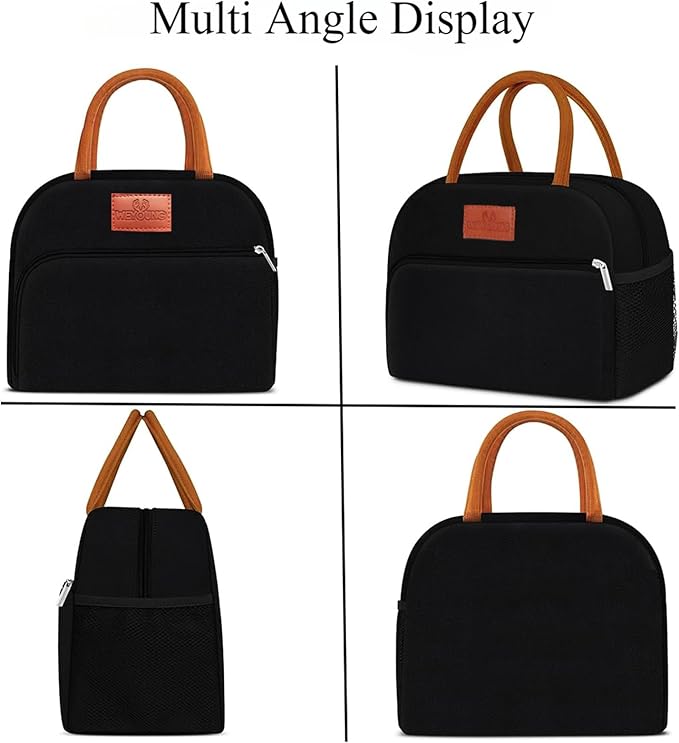 CCidea Lunch Bag for Women/Men, Insulated Lunch Box Bag for Women Adult Men, Small Leakproof Lunch Tote Bag, Reusable Lunch Cooler bag Container for Work/Office/Picnic/Travel -Black