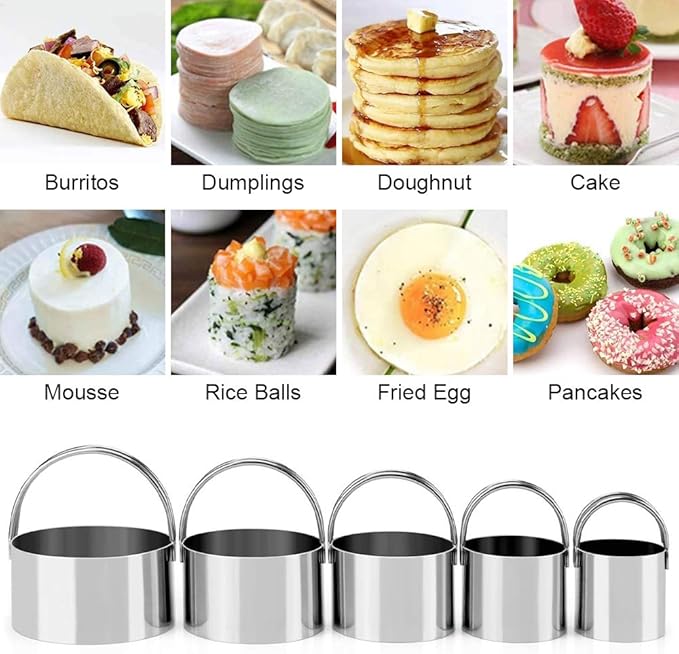 Stainless Steel Biscuit & Dough Cutter Set - 5 Pcs/Pink, Silicone Baking Mats, Pastry Blender