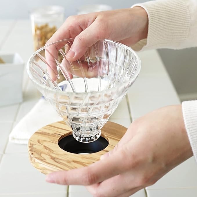 Hario VDGR-02-OV V60 Heat Resistant Glass, Permeable, Coffee Dripper, Olive Wood, 02, Coffee Drip, For 1 to 4 Cups