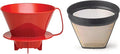 Fino Pour-Over Reusable Coffee Brewing Cone with Gold-Toned Mesh Permanent Coffee Filter, Number 4-Size, Red