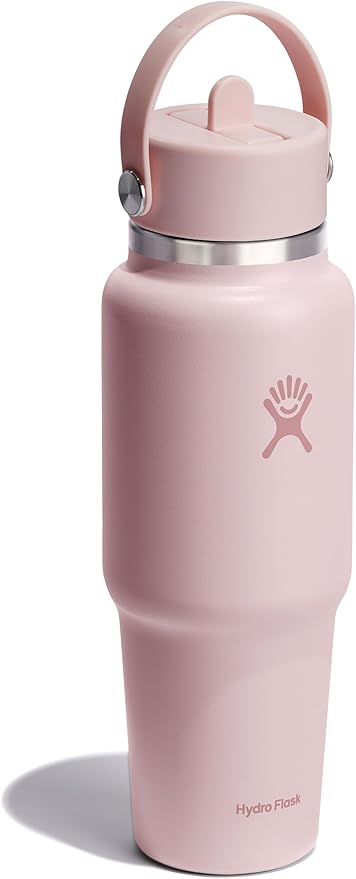 Hydro Flask Travel Water Bottle - Insulated Stainless Steel - Wide Straw Lid, Non Spill, Leakproof in 32 Oz Trillium Pink