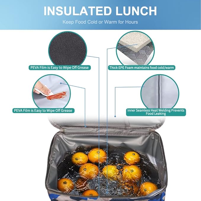 Iknoe Large Cooler Bag Collapsible 24 Can Insulated Bags Leakproof Lunch Cooler Tote with Multi-Pockets for Adult Insulated Thermal Bag for Beach, Picnic, Office Work(Navy Blue)